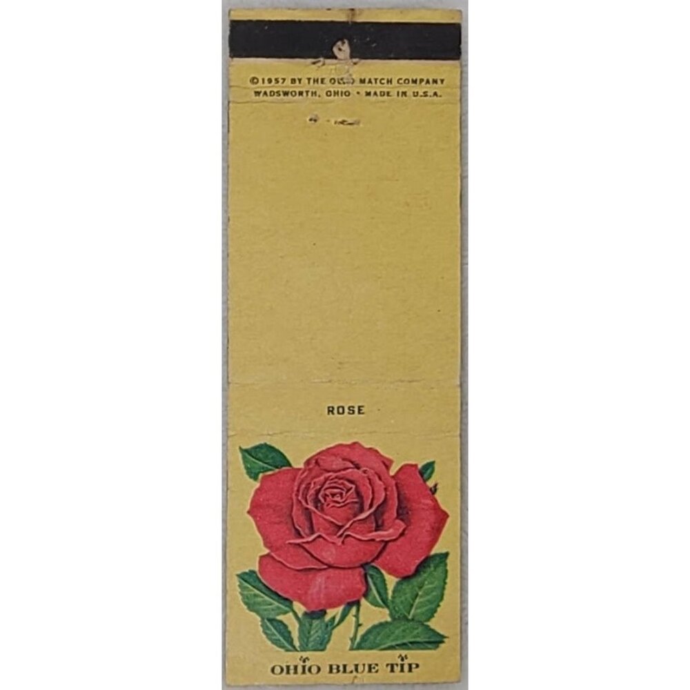 Vintage Front Strike Matchbook Cover Ohio Blue Tip Rose Design 1957 Wadsworth OH